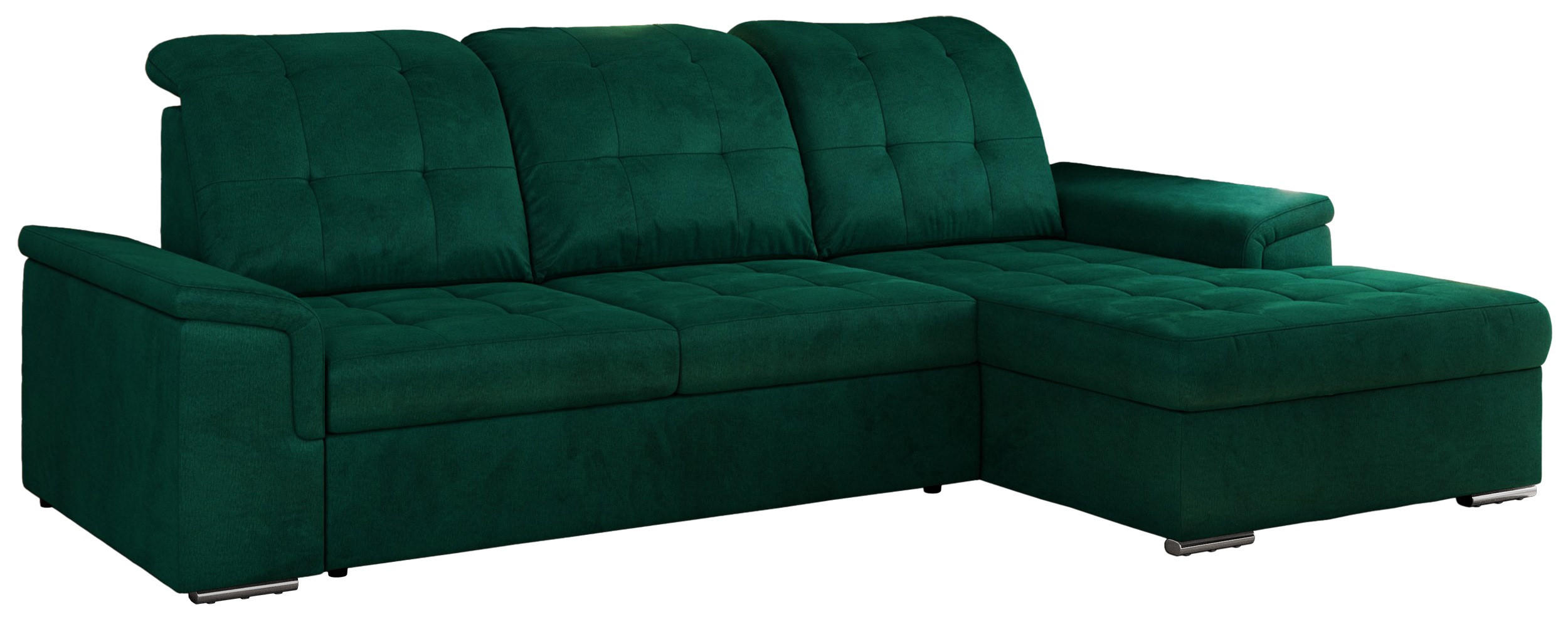 ECKSOFA MADRITO L - Dunkelgrün Velorus - Rechts - Dunkelgrün/Silberfarben, Textil/Metall (256/160cm)