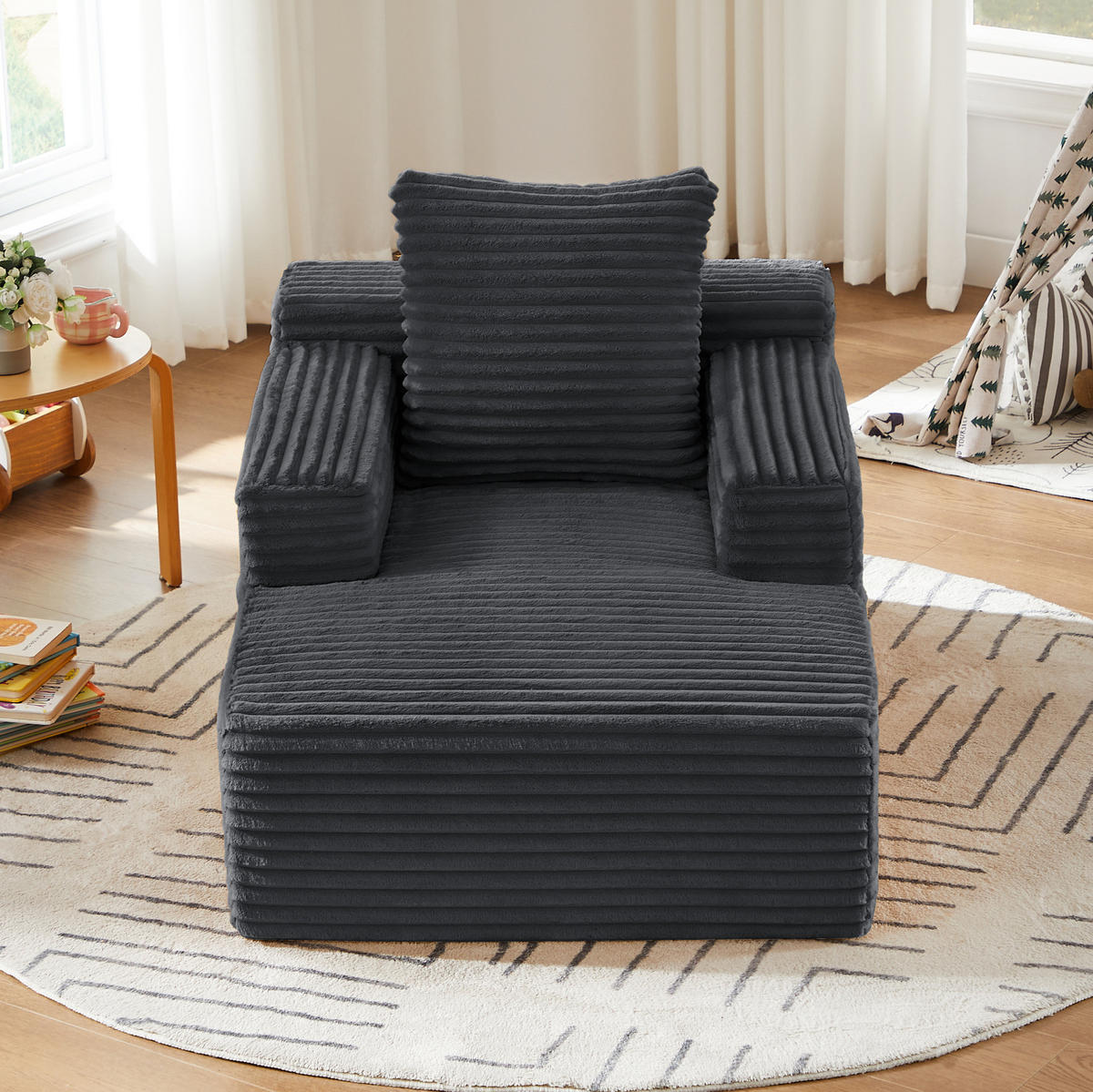 CHAISELONGUE aus Cord Dunkelgrau für Wohnzimmer, Büro und Apartment - Dunkelgrau, Kunststoff (81.03/49.78/116.84cm) - Meubliv