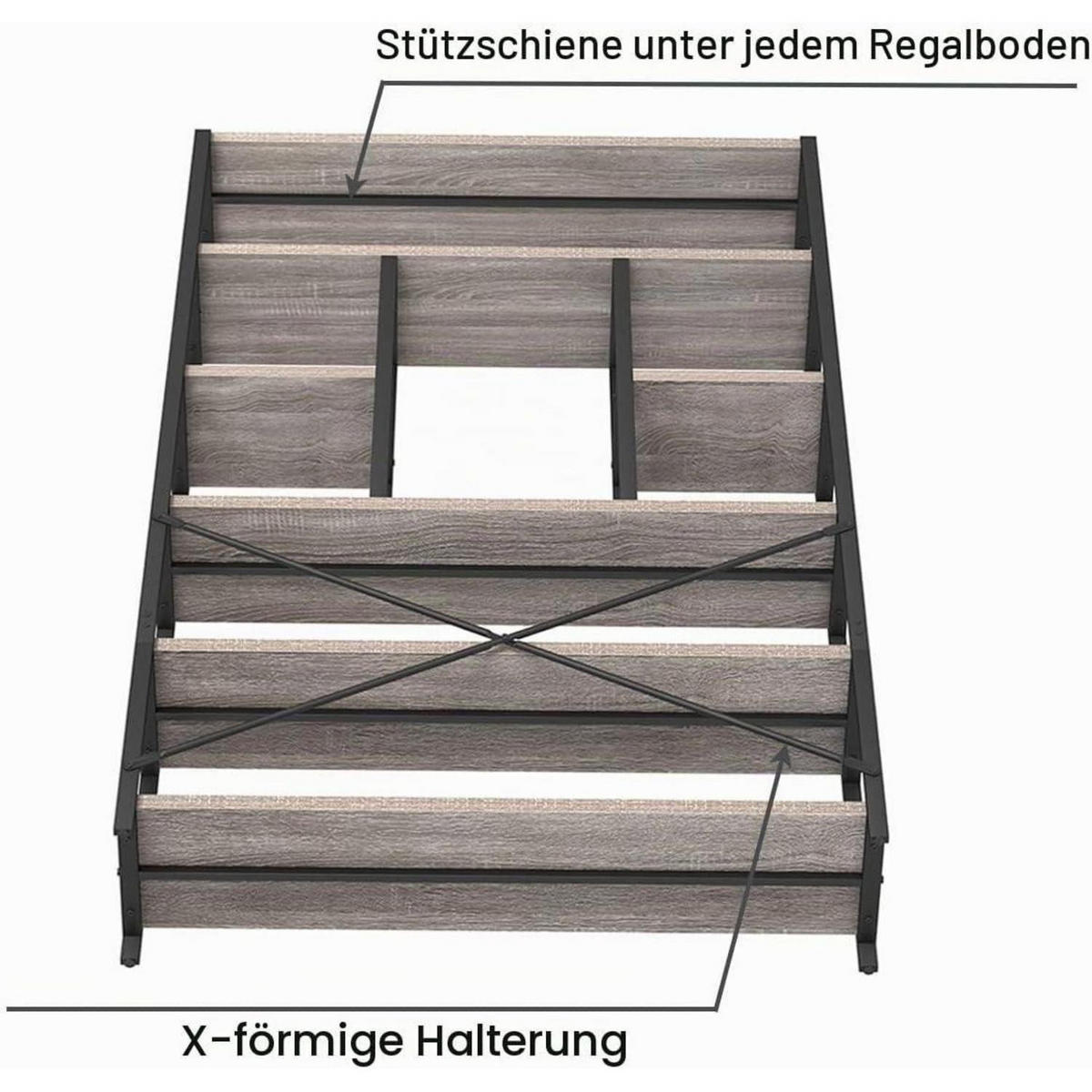 BÜCHERREGAL Industrial Chic Hellgraue Eiche - Grau, Metall (120/180/30cm)