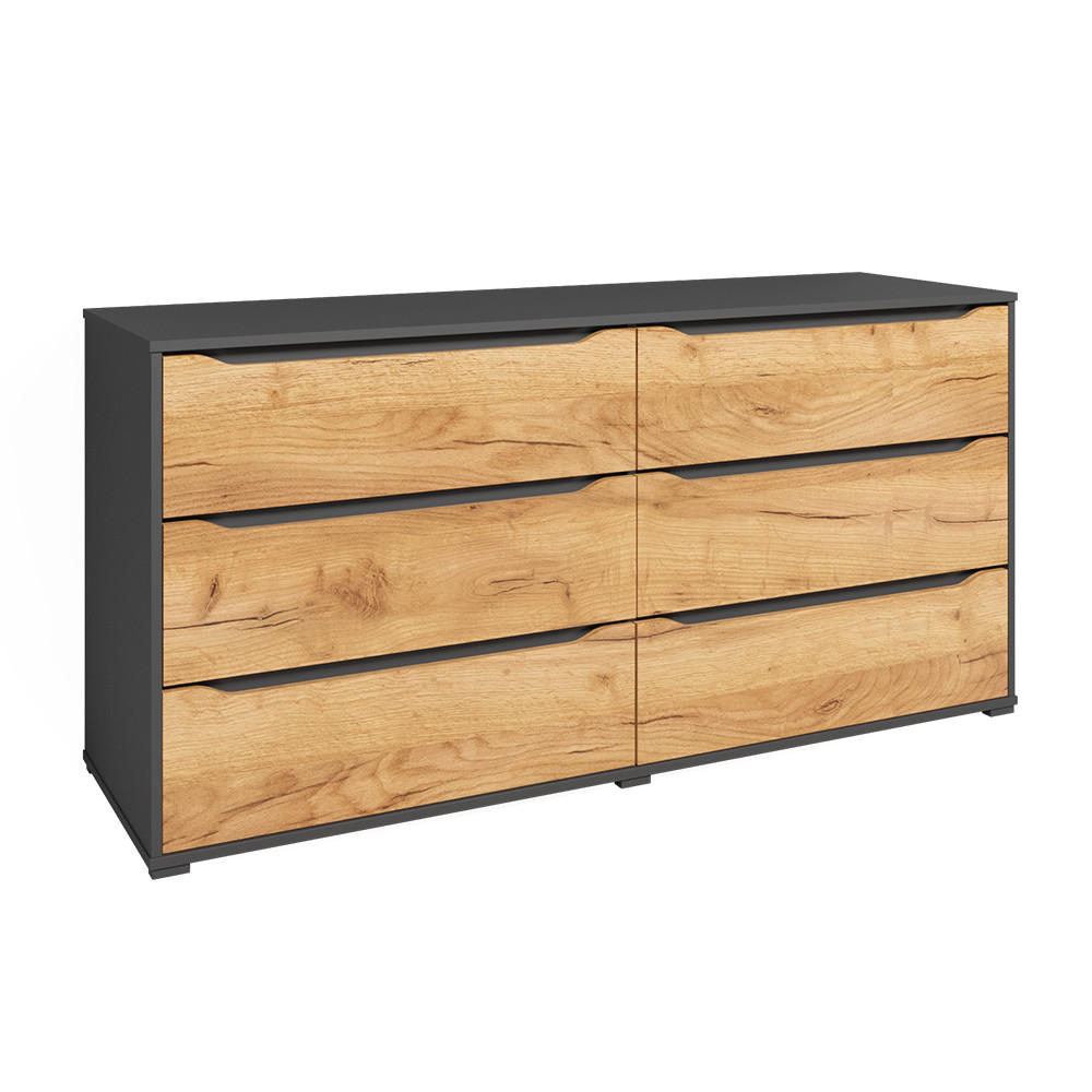 KOMMODE Ruben Goldkraft Eiche/Anthrazit 48 x 77.6 cm mit Schubladen - Anthrazit/Eiche Wotan, Holzwerkstoff (48/77.6/160cm) - Vicco