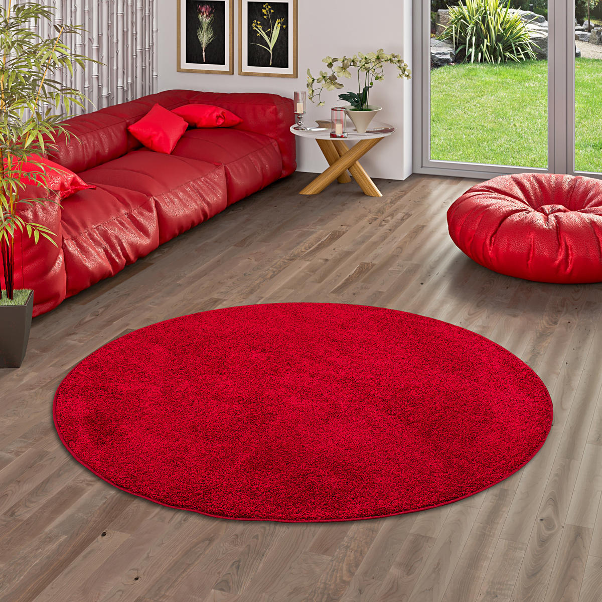 HOCHFLOR VELOURS TEPPICH COTTAGE RUND - Rot, Textil (133/133cm) - Snapstyle
