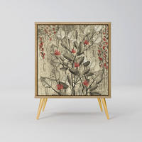 SIDEBOARD HERBAL GRACE, Eichefarben, 57,5x42x75,5 cm, Goldfarbene Metallfüße - Eichefarben/Goldfarben, Holzwerkstoff/Metall (57.5/75.5/42cm) - SpaceRebels