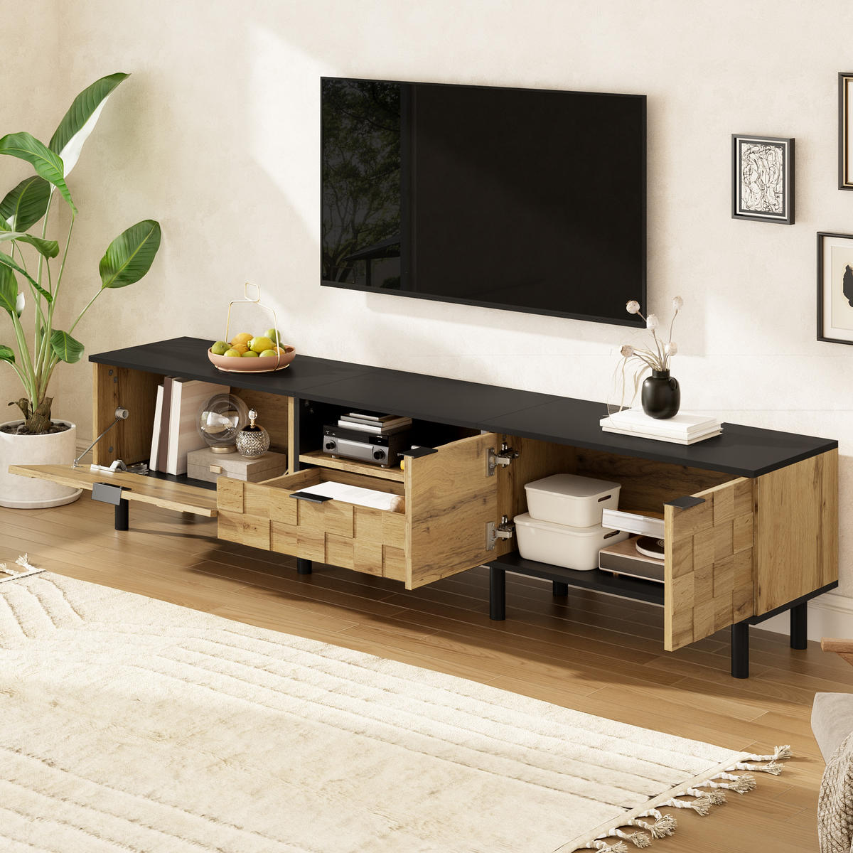 TV-LOWBOARD Mosaik 2 Türen 1 Schublade - Naturfarben, Holzwerkstoff (170/44.5/35cm) - Fortuna Lai