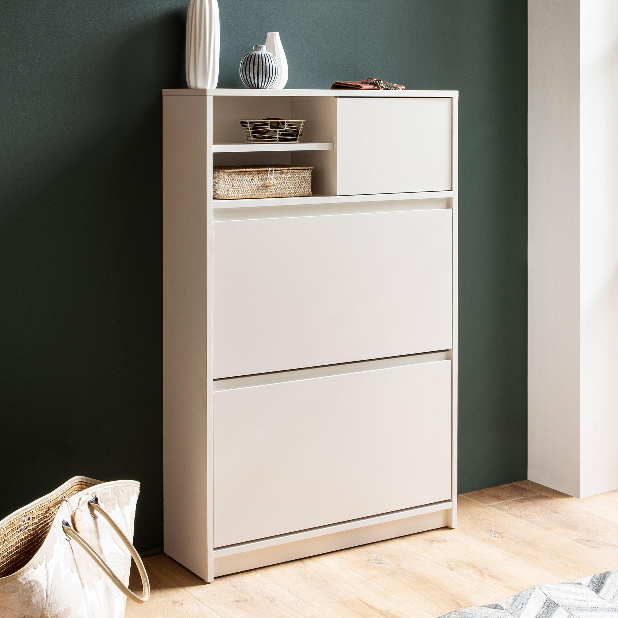 SCHUHSCHRANK – Weiß, 71x110x24 cm, Schuhkipper geschlossen, mit Ablage - Weiß, Metall (71/110/24cm) - KADIMA DESIGN