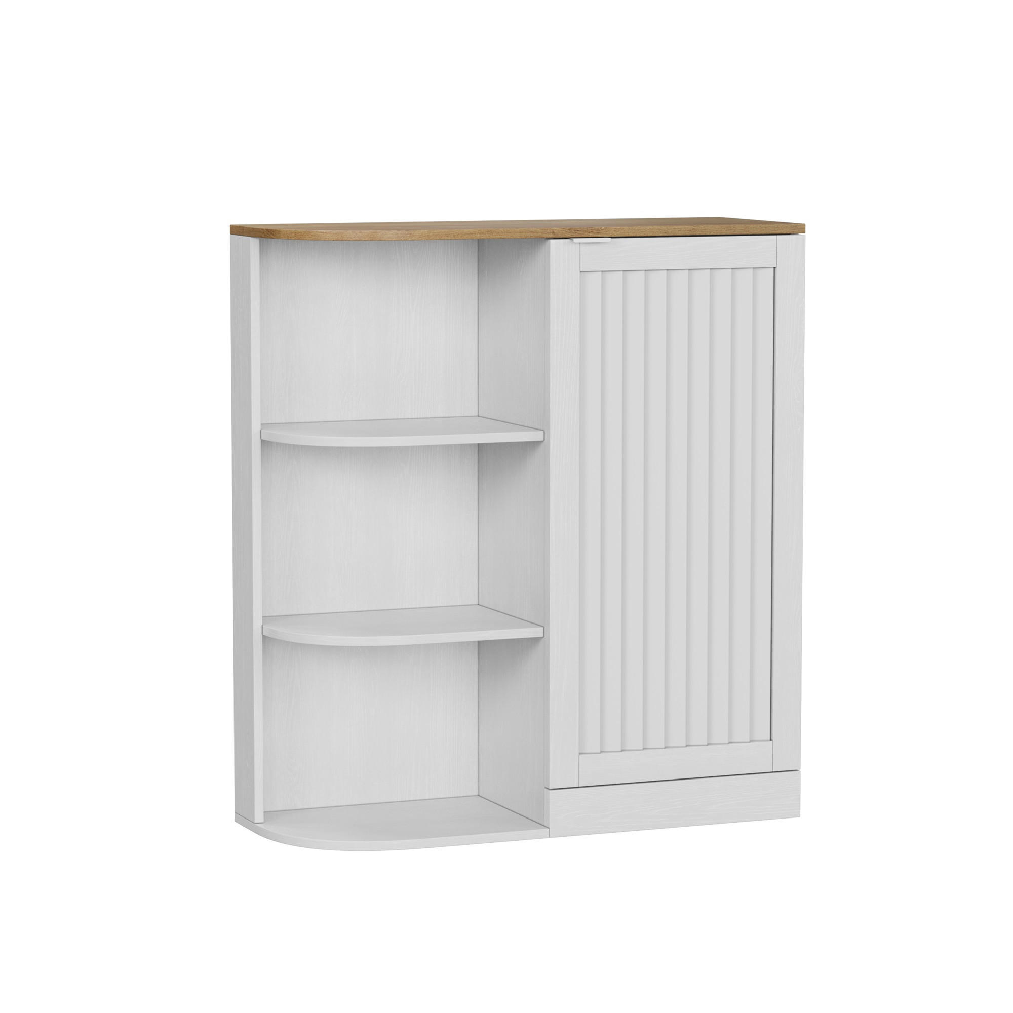 BADEZIMMERSCHRANK 68x25x76 cm Weiß & Eiche mit 3 offenen Regalen & Schrank - Weiß, Holzwerkstoff (68/76/25cm) - Modfu