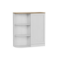 BADEZIMMERSCHRANK 68x25x76 cm Weiß & Eiche mit 3 offenen Regalen & Schrank - Weiß, Holzwerkstoff (68/76/25cm) - Modfu
