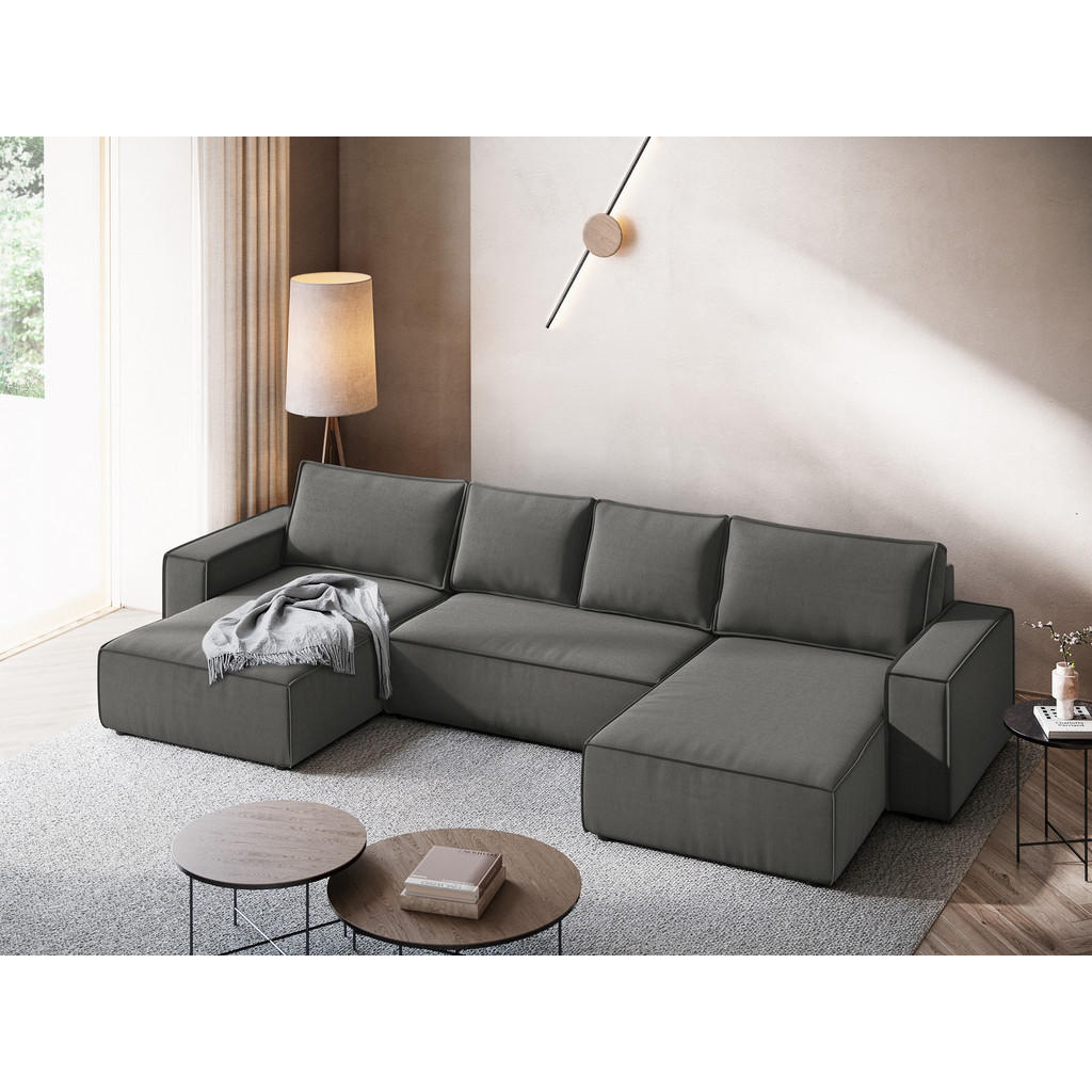 Thumbnail - Makamii Wohnlandschaft, Dunkelgrau, Textil, 4-Sitzer, Füllung: Schaumstoff, U-Form, 398x82x185 cm, Made in EU, Wohnzimme...
