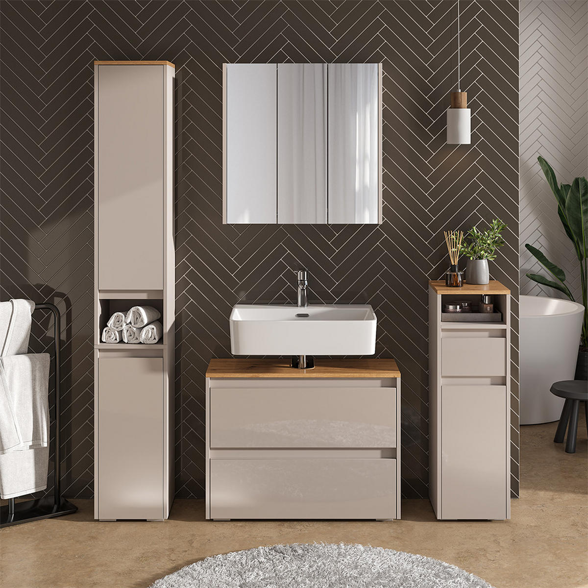 BADMÖBEL-SET Majest Cashmere 2 Teile - Kaschmir, Holzwerkstoff (80.1/62/30.1cm) - Vicco