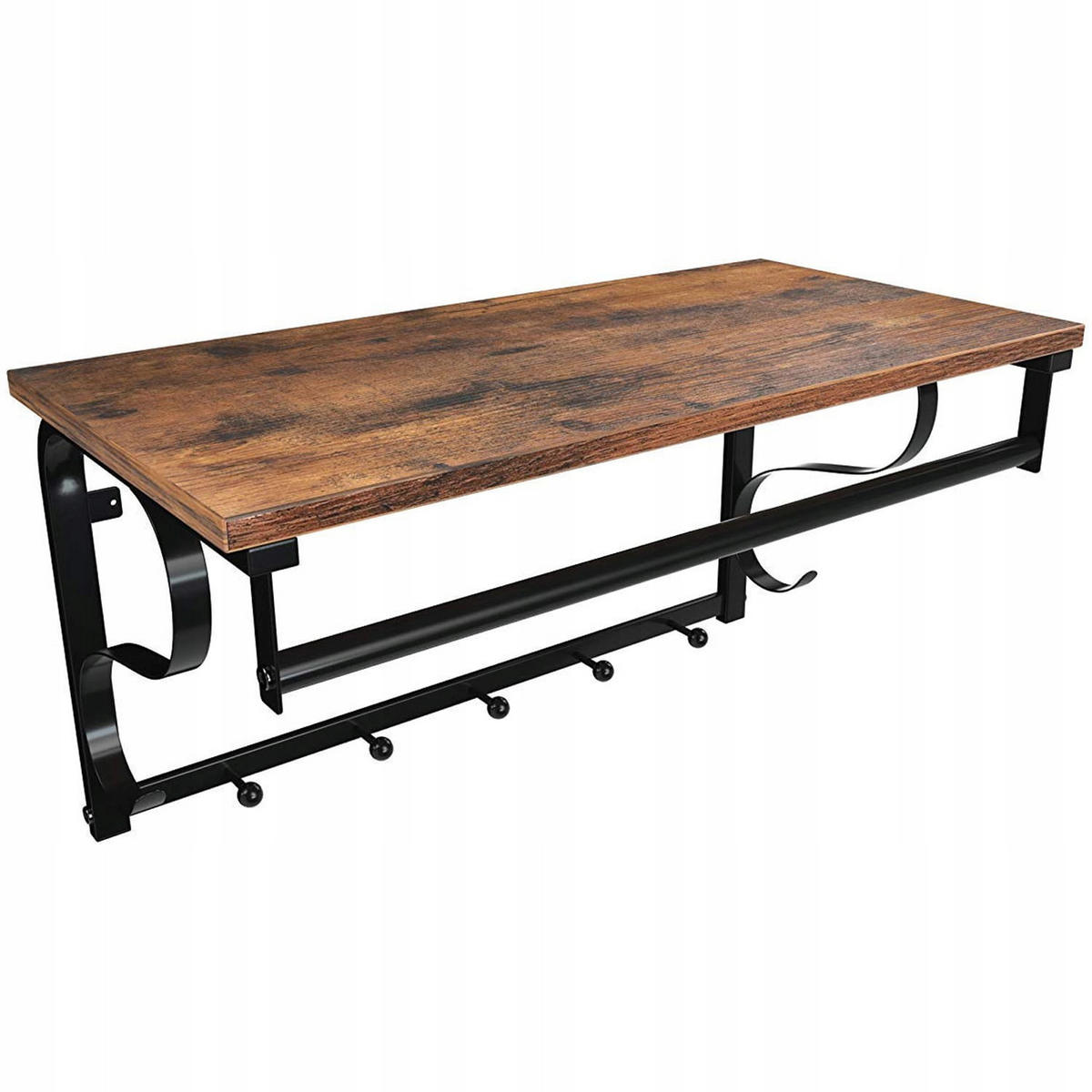 WANDREGAL mit Haken - Schwarz/Braun, Holz/Metall (60/31.7/30cm) - VASAGLE