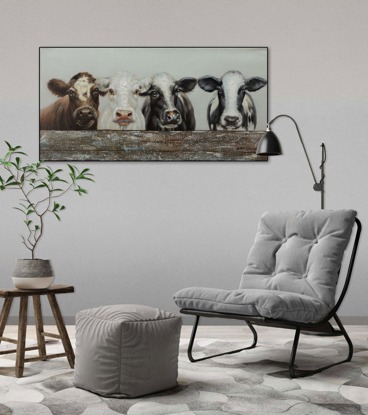 ÖLGEMÄLDE 100/50 cm - Schwarz/Weiß, Holz/Textil (1.5/50cm) - KUNSTLOFT