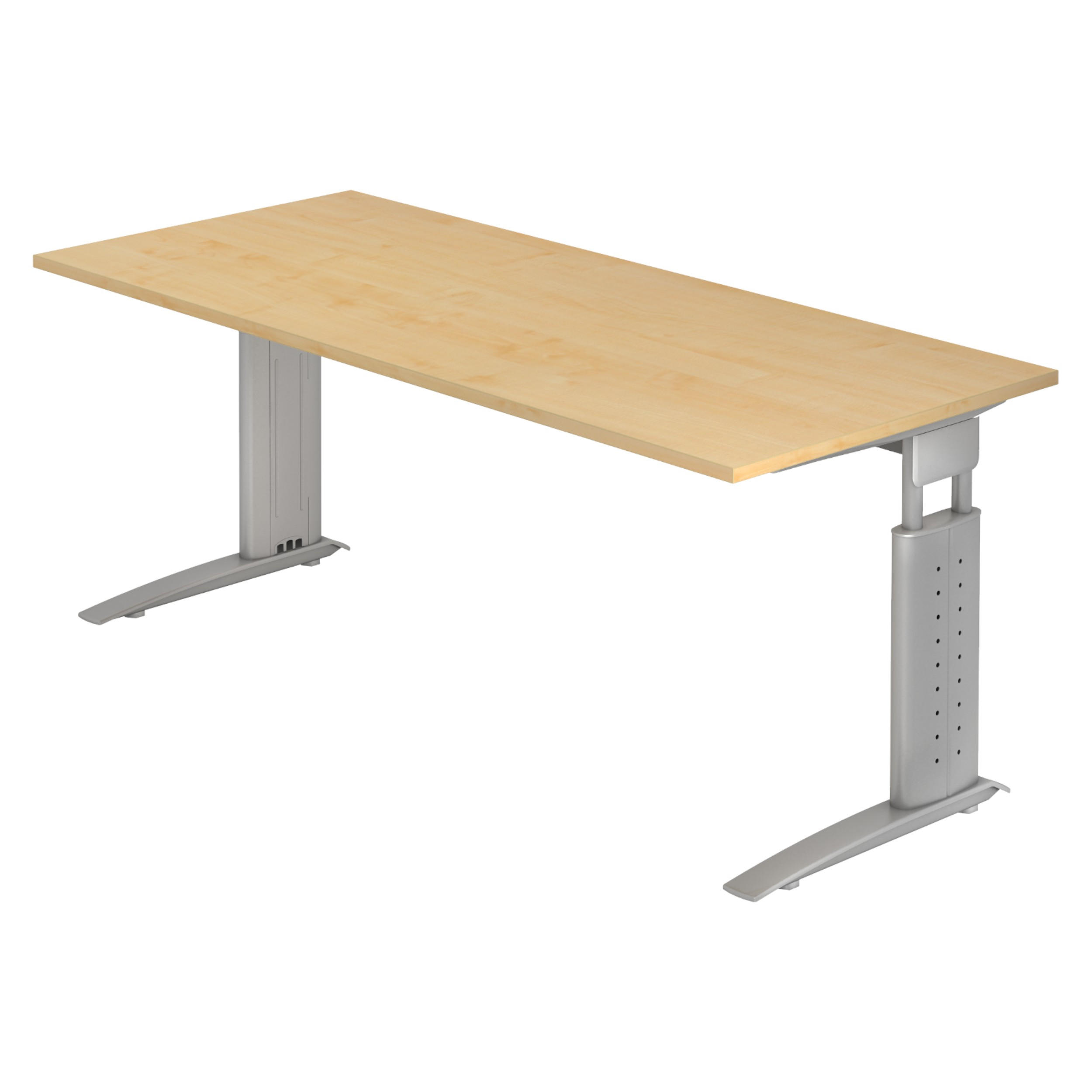 SCHREIBTISCH Serie-U 80/180/74 cm in Ahornfarben/Silberfarbengrau - Silberfarben/Ahornfarben, Holzwerkstoff (80/180/74cm) - bümö