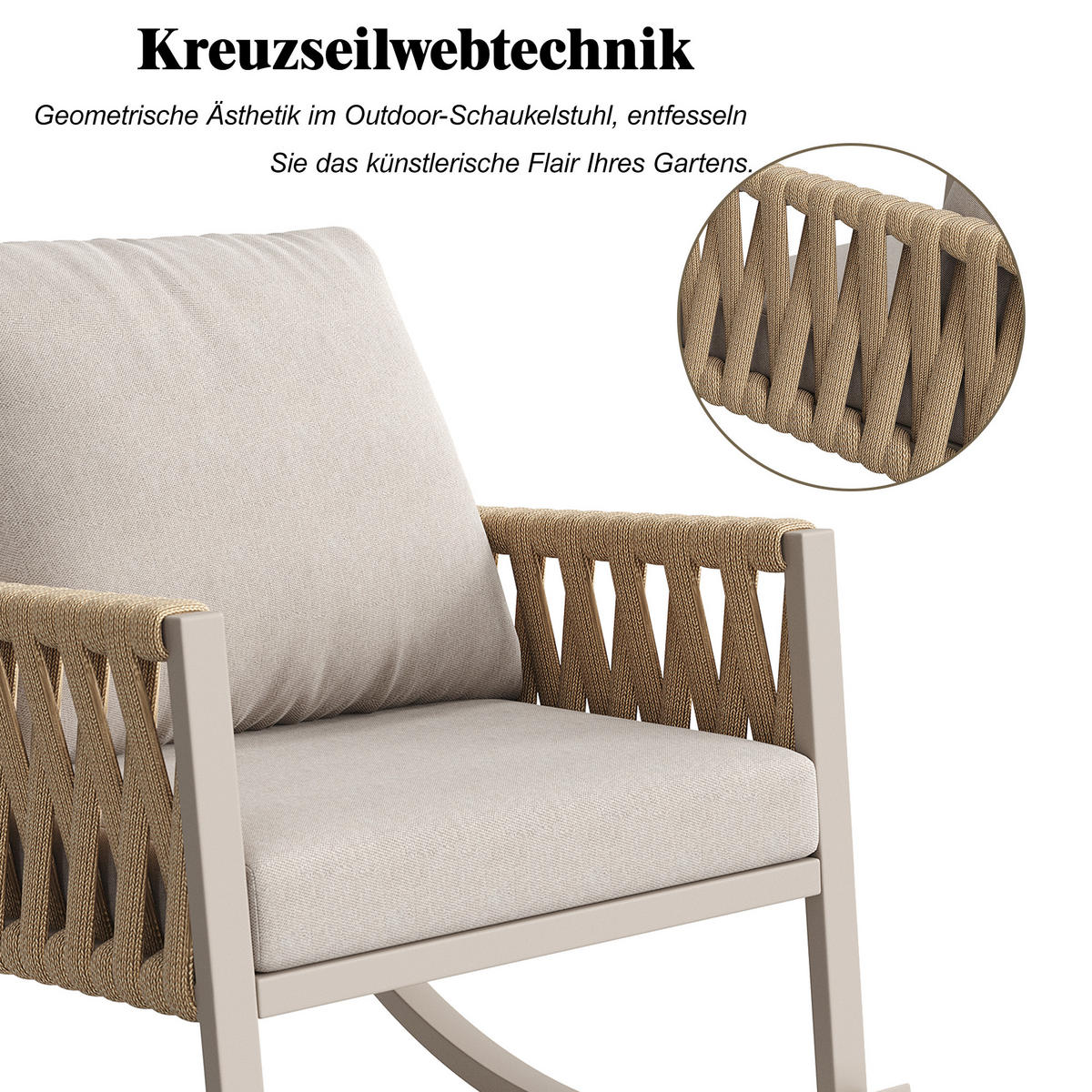 SCHAUKELSTUHL Outdoor 1 Set Metall Kissen 120kg wetterfest - Beige, Metall (79/78/65cm) - FLIEKS