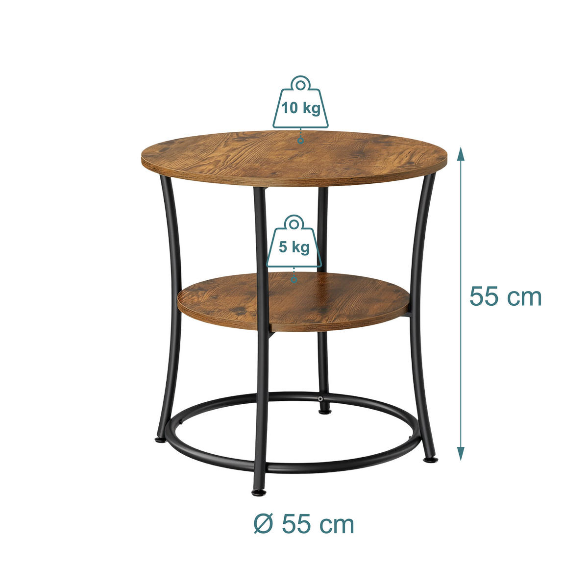 BEISTELLTISCH - Dunkelbraun, Holzwerkstoff/Metall (55/55/55cm) - Relaxdays