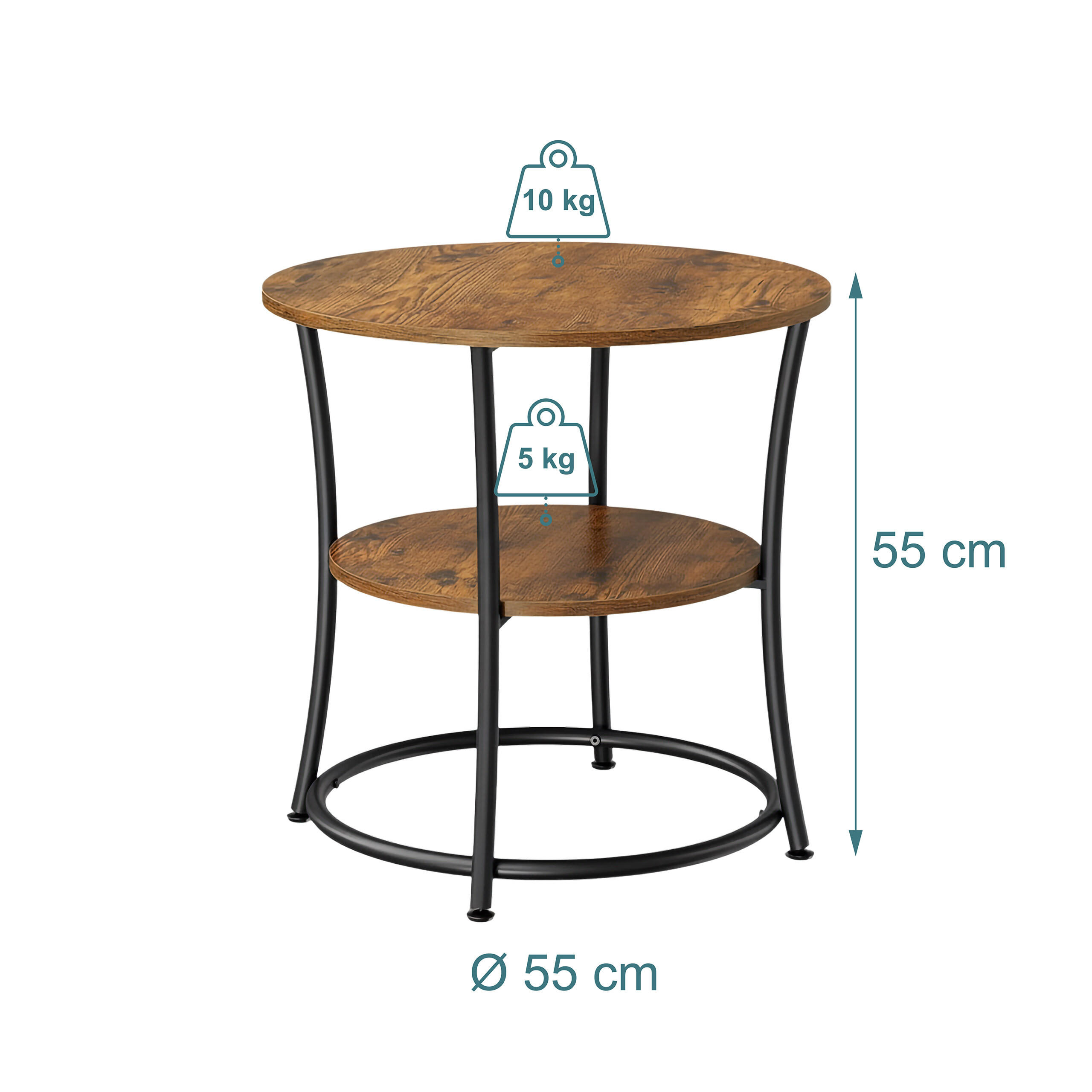 Thumbnail - Relaxdays Beistelltisch, Dunkelbraun, Holzwerkstoff, Metall, Rund, 55x55x55 cm, Wohnzimmer, Wohnzimmertische, Beistellti...