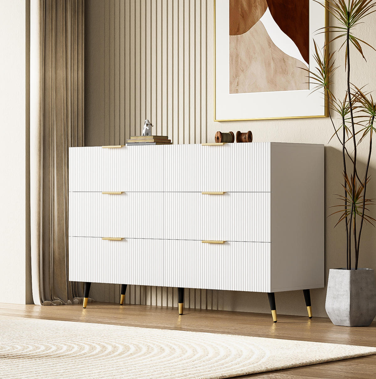SIDEBOARD mit 6 Schubladen 120 x 40 x 77 cm Weiß - Weiß, Holzwerkstoff (120/77/40cm) - Meubliv