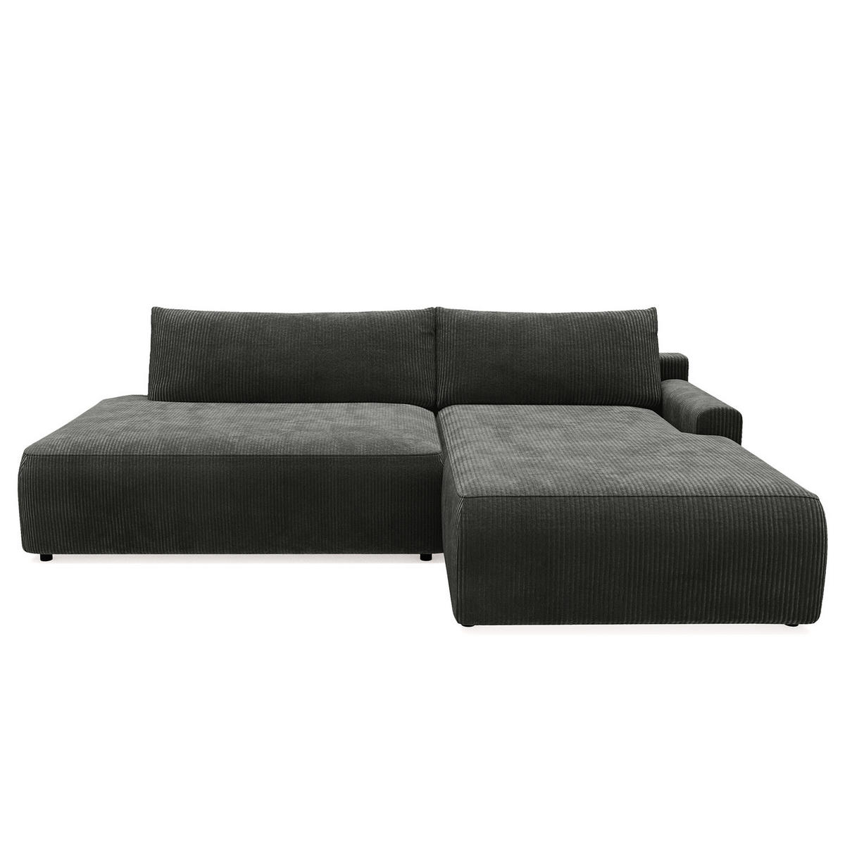 ECKSOFA mit Schlaffunktion - Longchair - Dunkelgrau/Schwarz, Kunststoff/Textil (253/167cm) - home24