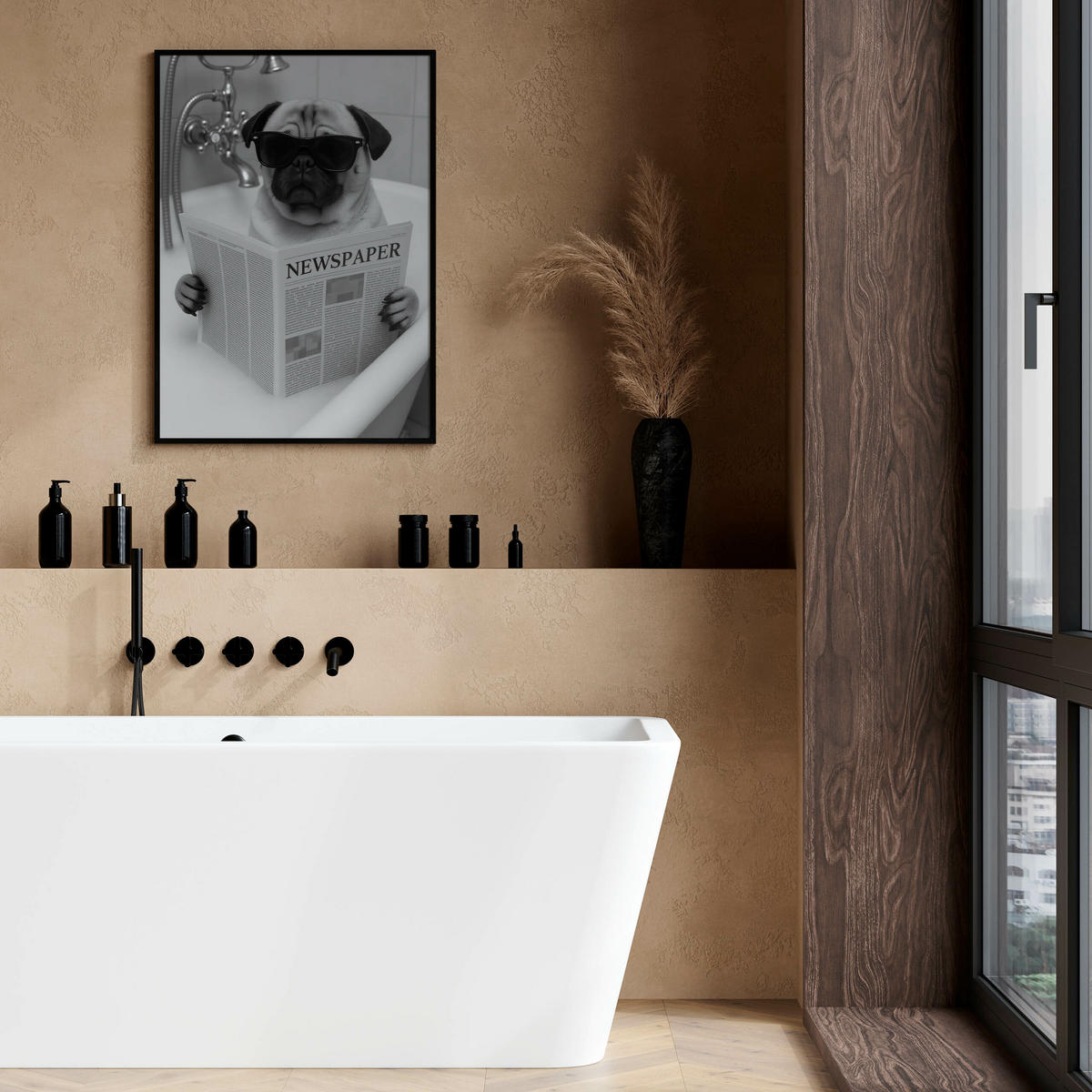 POSTER Badezimmer WC Mops Badewanne Zeitung Abstraktion 30x40cm - Schwarz/Weiß, Papier (30/40/1cm) - Muralo