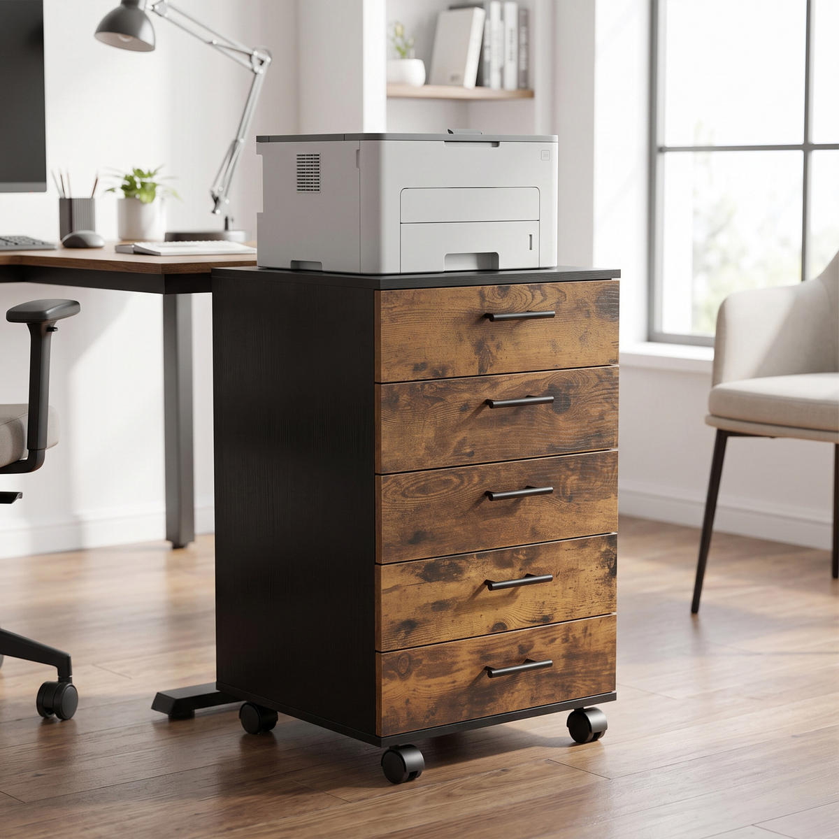 ROLLCONTAINER Vintagebraun 5 Schubladen mit Rollen - Multicolor, Holzwerkstoff/Kunststoff (40/69/40cm) - Relaxdays