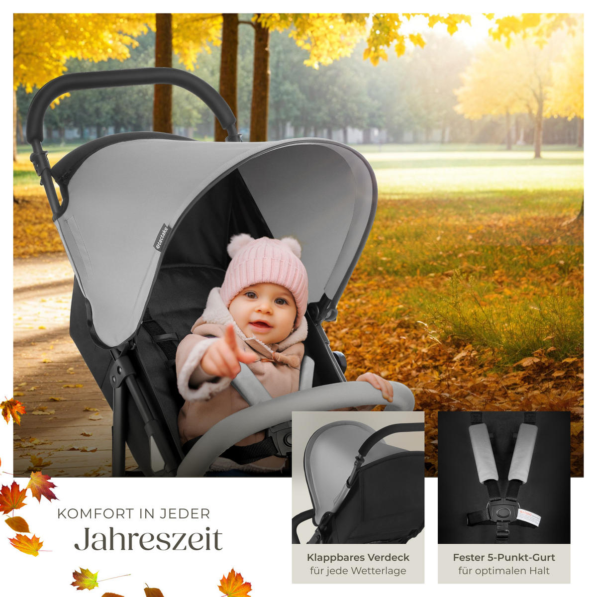 BUGGY Kinderwagen Emma,für 0 bis 36 Monate geeignet, Belastbarkeit 15 kg,schwarz/grau - Schwarz/Grau, Metall (86/45.5/97cm) - tectake