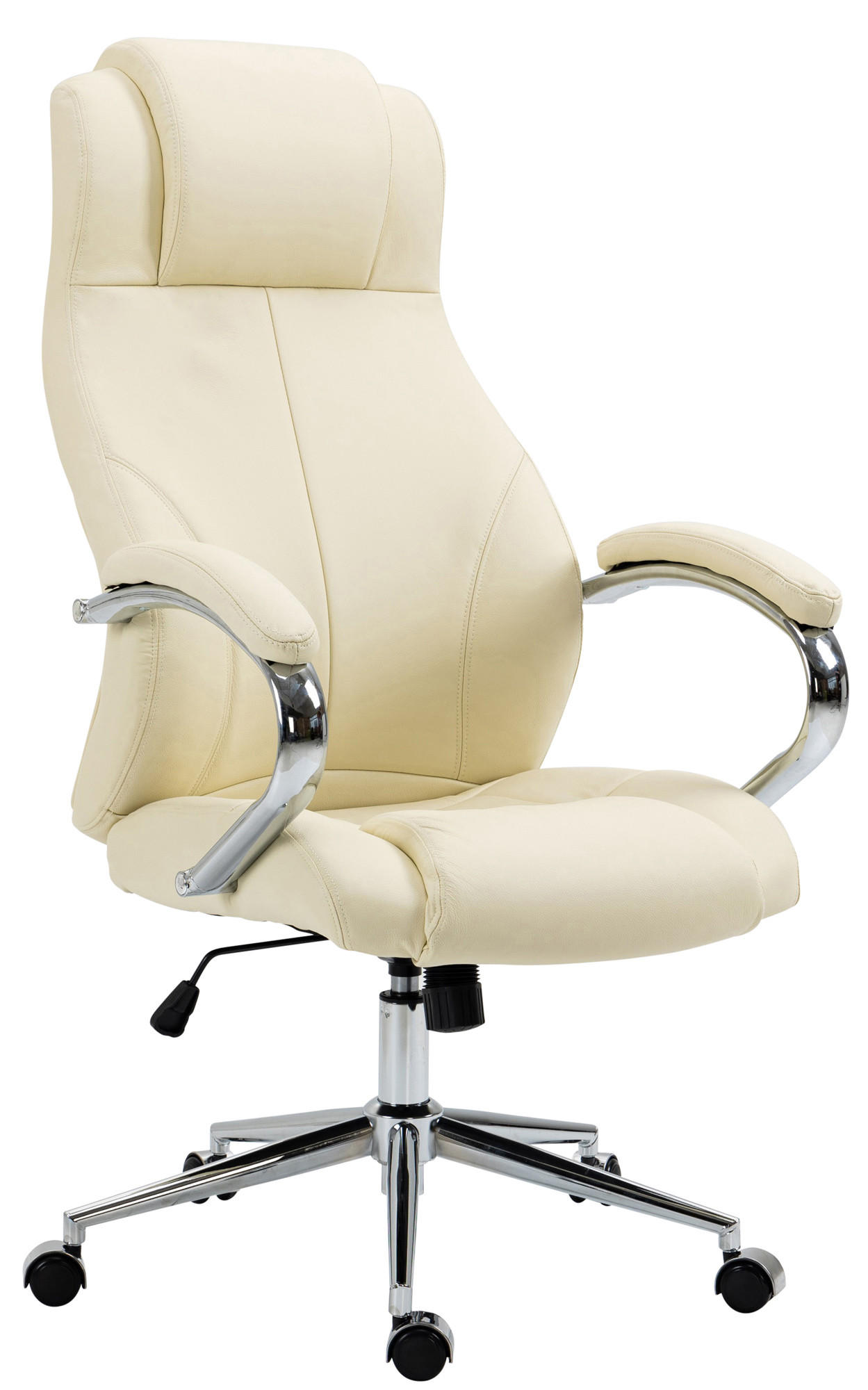 CHEFSESSEL Echtleder creme - Chromfarben/Creme, Leder/Metall (64/120/79cm) - CLP