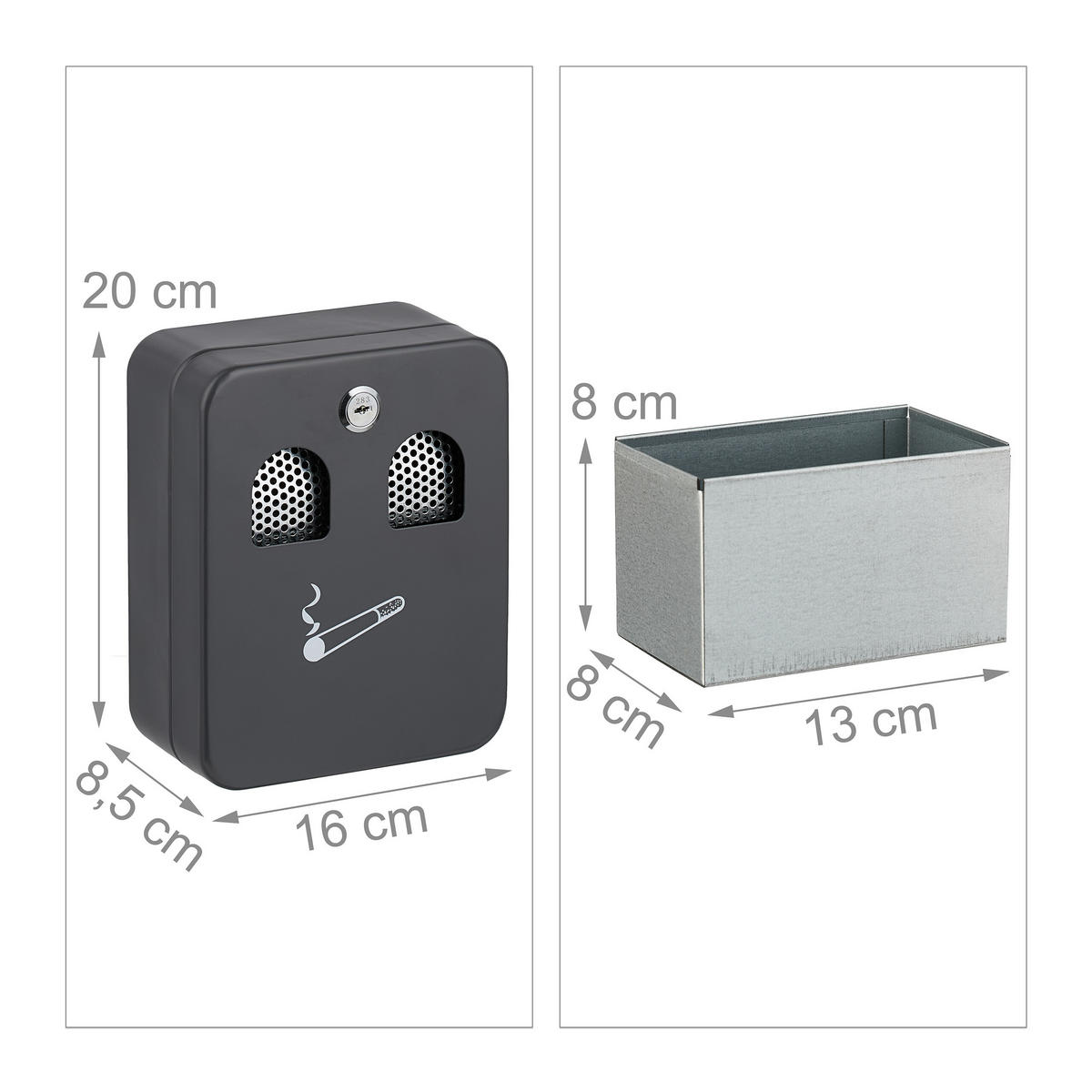 ASKFAT antracit väggmonterat låsbart metall 20 cm - Antracit, Metall (16cm) - Relaxdays