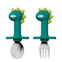 BESTECKSET Baby Dinosaurier Grün 2-teiliges Set - Türkis, Kunststoff