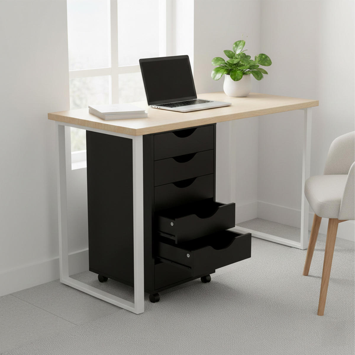 ROLLCONTAINER Schwarz 6 Schubladen MDF 78 cm - Schwarz, Holzwerkstoff/Kunststoff (40/78/40cm) - Relaxdays