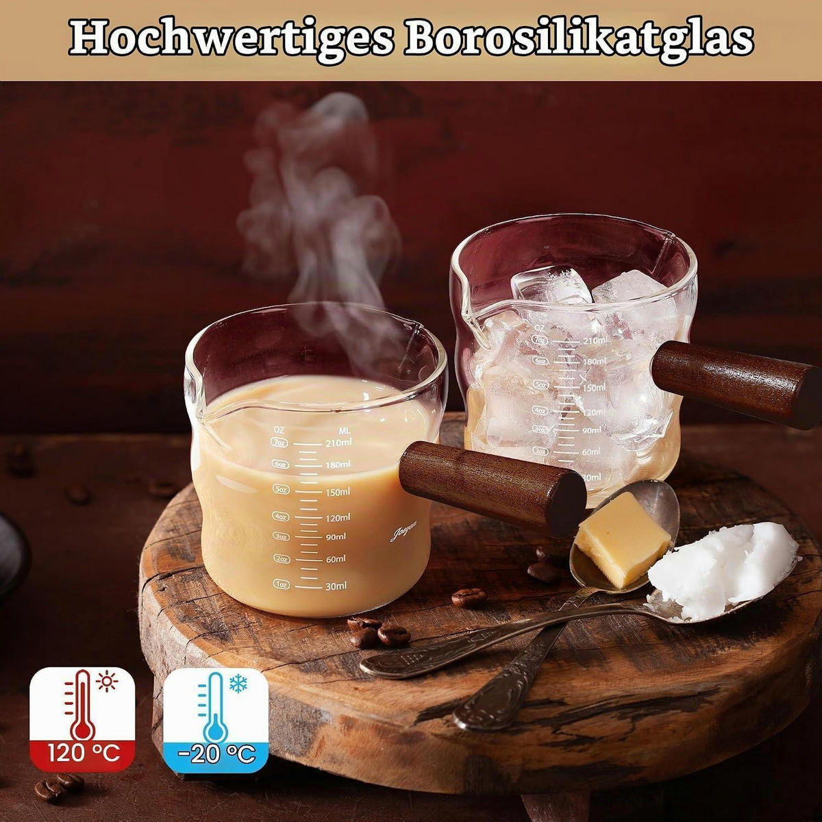 MESSBECHER Glas mit Holzgriff 210 ml - Transparent, Glas (0.21L)