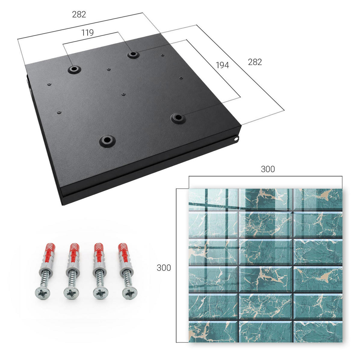 SCHLÜSSELBOX Schwarz 30x30 cm- Türöffnung nach rechts - Türkisfarbener Marmor - Türkis, Metall (30/30/5cm) - TULUP