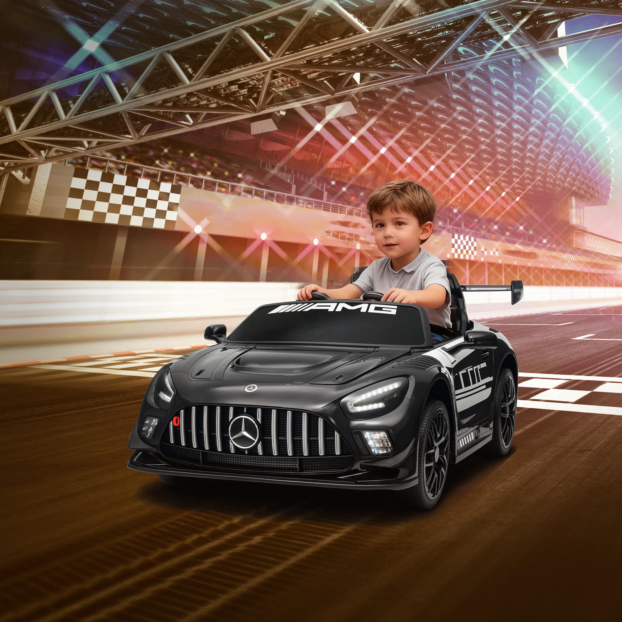 KINDER-ELEKTROAUTO Mercedes-AMG 12V mit Fernbedienung Musik Leuchte - Schwarz, Metall (115/66/44cm) - AIYAPLAY
