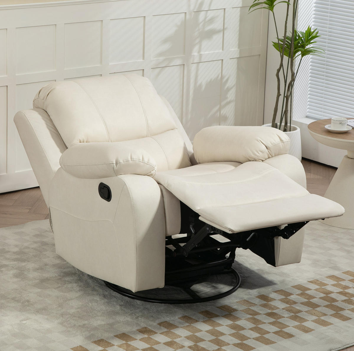 RELAXSESSEL in Cremeweiß 100x93x98 cm mit Liege-, Schaukel- und Drehfunktion - Creme, Textil (93/98/100cm) - IVMEU