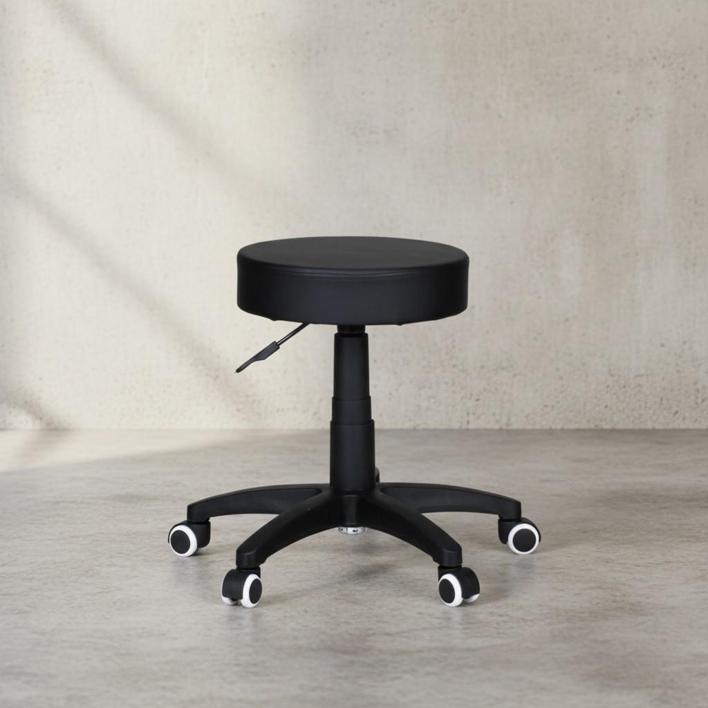 ARBEITSHOCKER Lederoptik 360° drehbar, höhenverstellbar, stabil, Schwarz 50x50x55 cm - Schwarz, Kunststoff/Textil (50/55/50cm) - KADIMA DESIGN