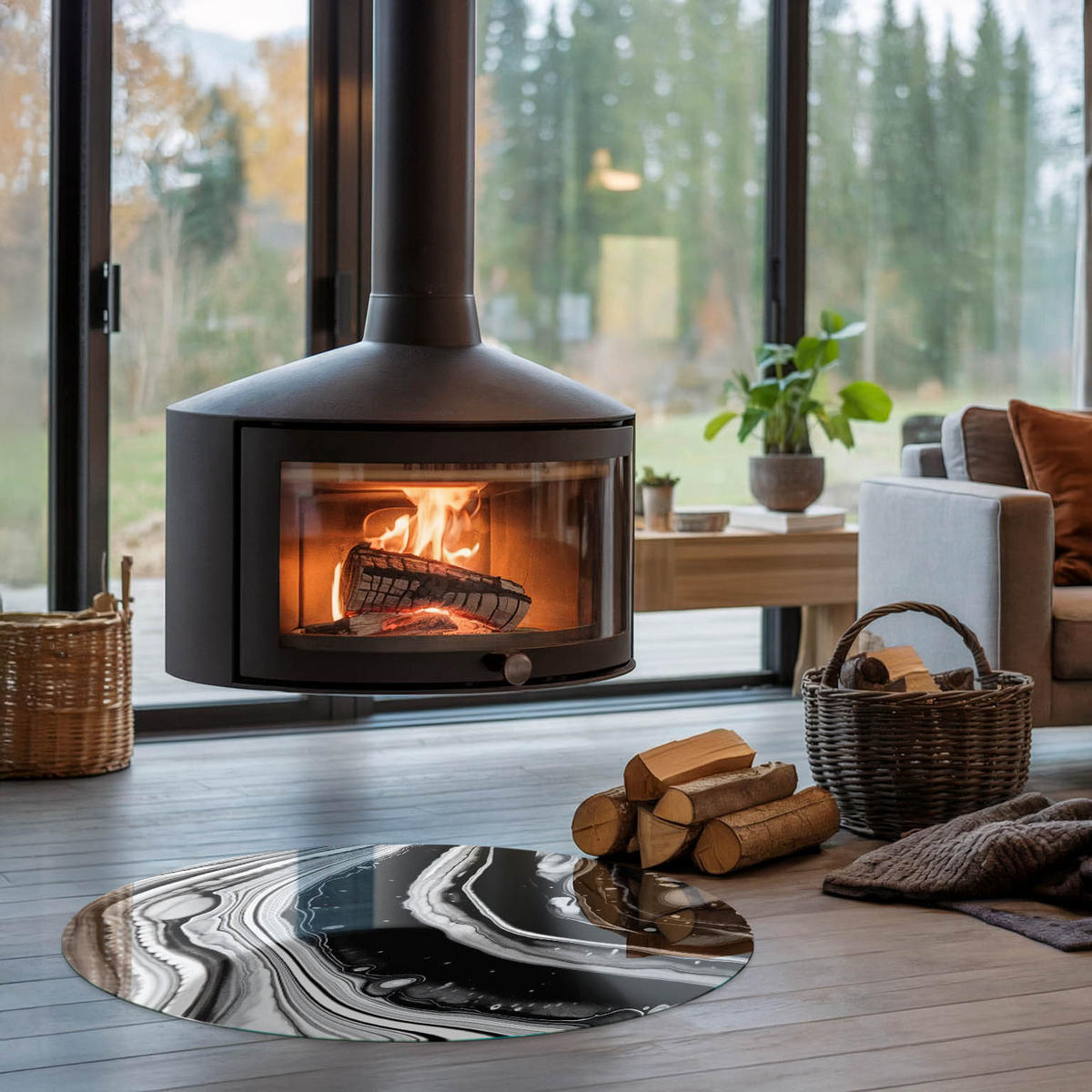 GLASPLATTE für Kamin Ø 90 cm - Multicolor, Glas (90/90/0.4cm) - TULUP