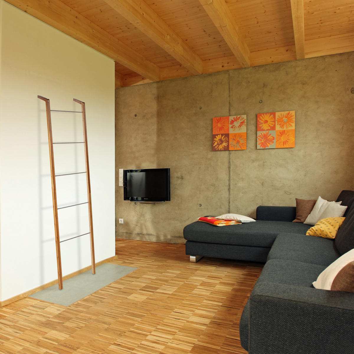 LEITERREGAL - Hellbraun, Holz/Metall (35/180/20cm) - Relaxdays