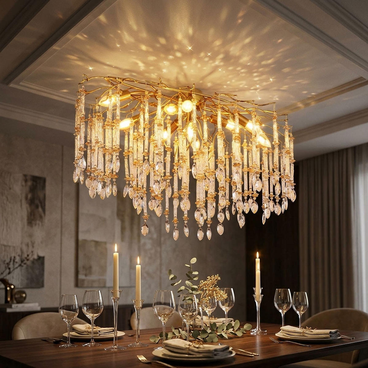 DECKENLEUCHTE Metall gold Glaskristall - Goldfarben, Glas (100/55/48cm) - Globo Lighting