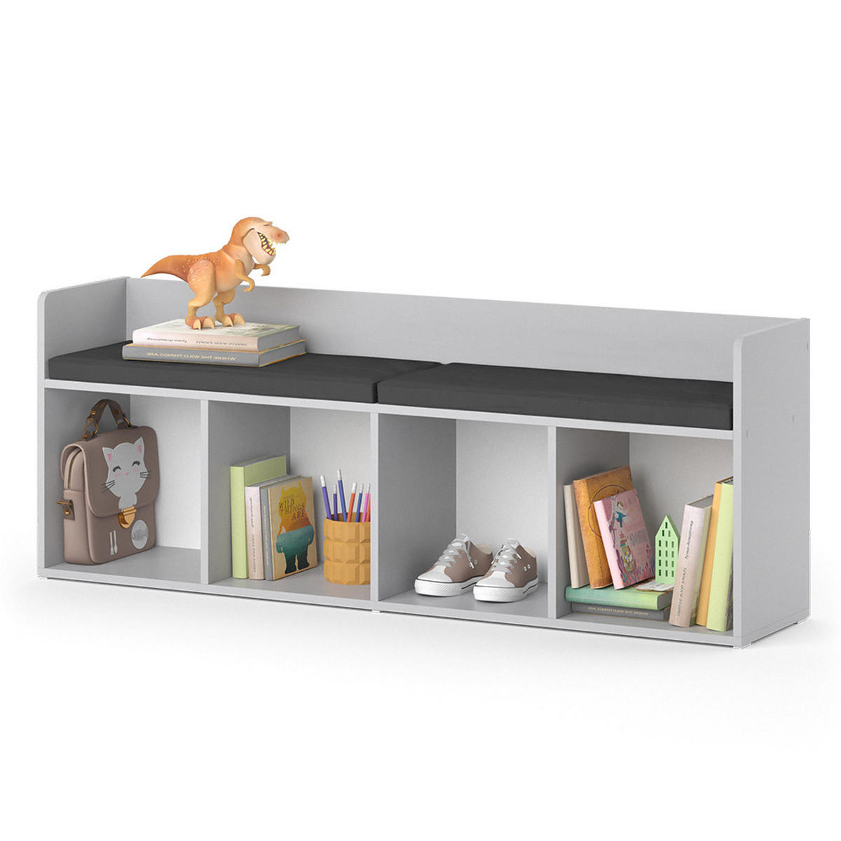 KINDERSITZBANK Luigi Weiß 107.2 x 88.6 cm 4 Fächer - Weiß, Holzwerkstoff (142.4/53.4/31.2cm) - Vicco