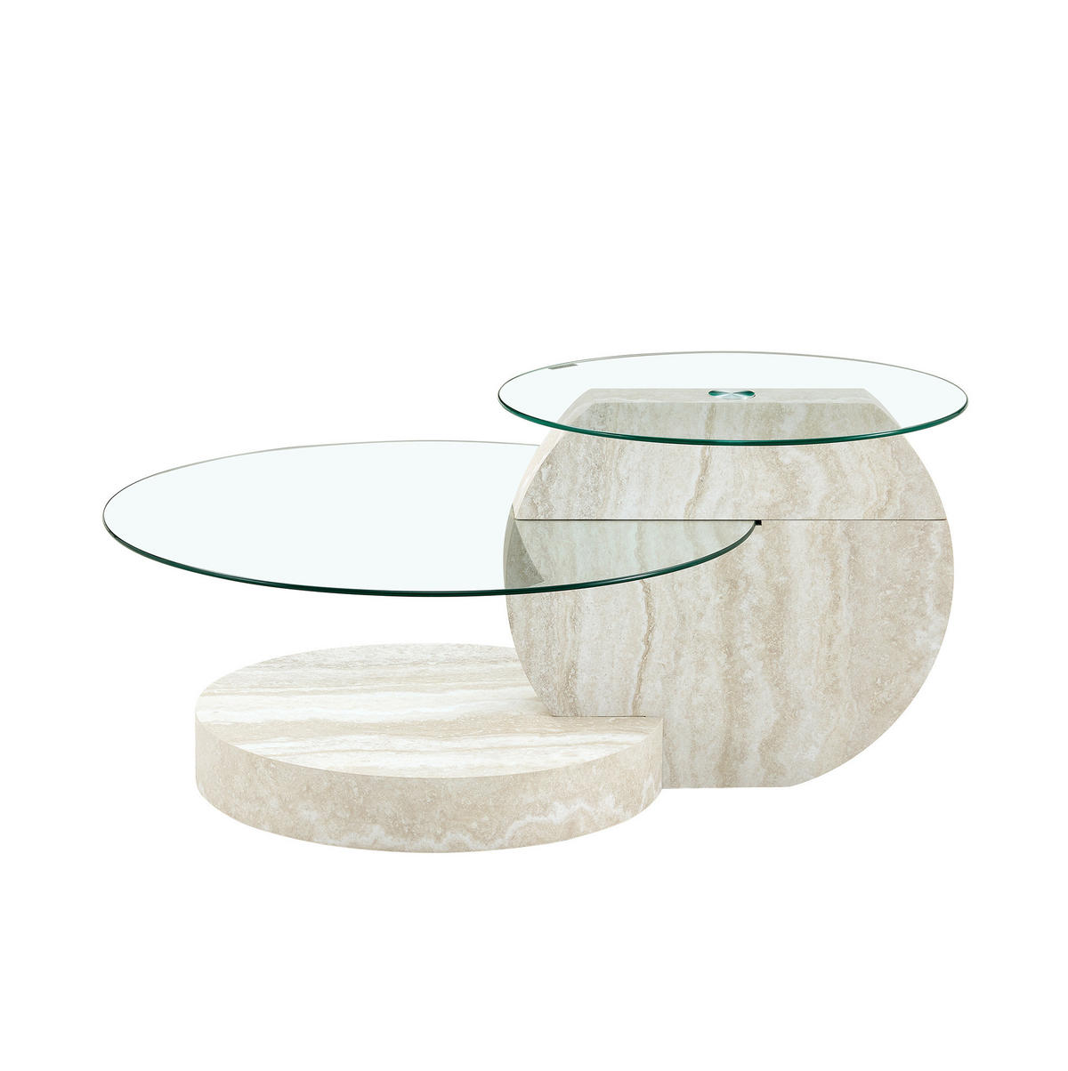 COUCHTISCH 70/70/44 cm mit Sicherheitsglas und mehrstufigen Ablagen in Steinoptik, Transparent - Transparent, Holzwerkstoff (70/70/44cm) - Redom