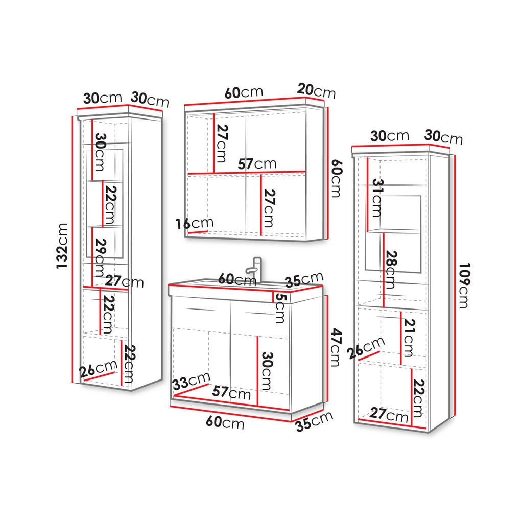 Thumbnail - Mirjan24 Badmöbel-Set, Dunkelgrau, Kunststoff, 132x132x30 cm, Badezimmer, Badmöbelsets & Badmöbelserien, Badmöbel-Sets
