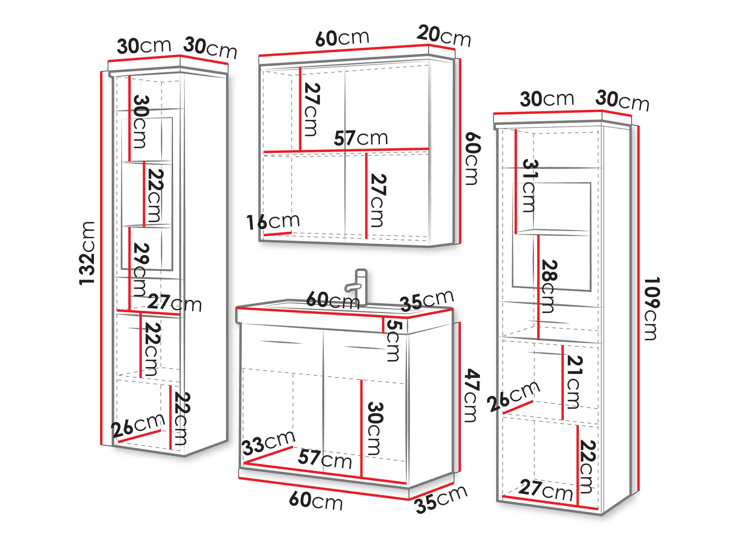 Thumbnail - Mirjan24 Badmöbel-Set, Eiche Wotan, Kunststoff, 132x132x30 cm, Badezimmer, Badmöbelsets & Badmöbelserien, Badmöbel-Sets