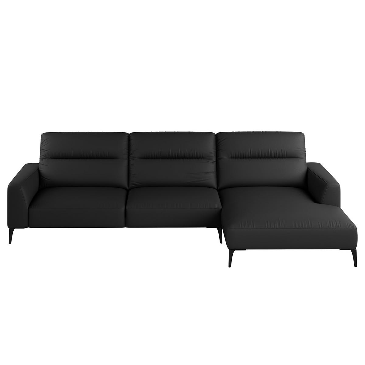ECKSOFA mit Longchair - Schwarz, Leder/Metall (328/180cm) - home24