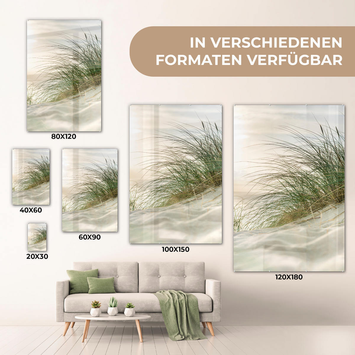ACRYLGLASBILD Dünen - Strand - Schlewswig-Holstein - Wattenmeer 60x90 cm - Creme, Glas (60/90cm) - MuchoWow