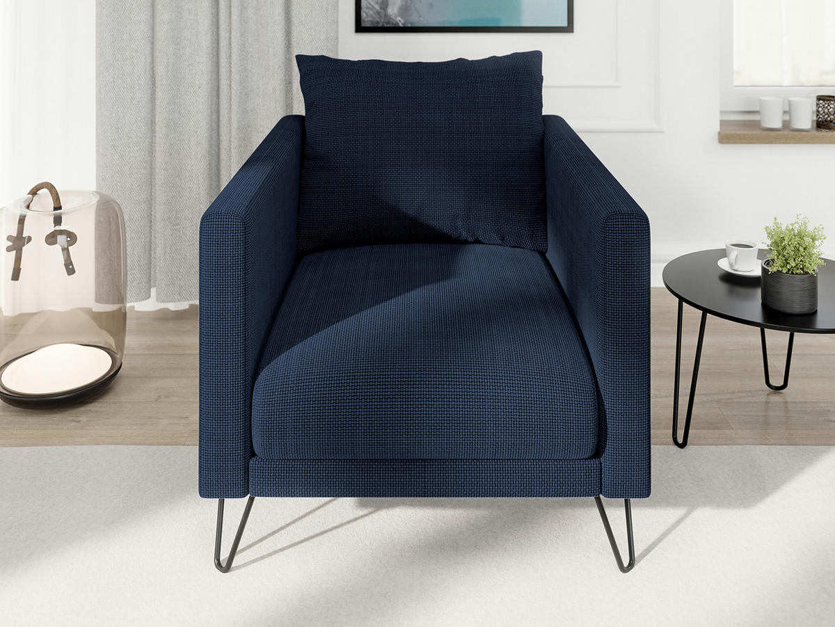 SITZGARNITUR 3+2+1 Harmony Marineblau Chenille - Schwarz/Dunkelblau, Holz/Textil (200/85/100cm) - S-Style Möbel