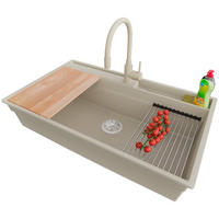 GRANITSPÜLE Oslo Pocket, 2-er set Beige 88/53 cm 1 Becken + Küchenarmatur 38/14 cm + Ablauf-Set + Küchenzubehörset ab 90er Unterschrank - Chromfarben/Beige, Kunststoff (88/20/53cm) - Primagran