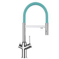 3-WEGE-KÜCHENARMATUR, Verchromt und Türkis, 2-Strahl-Brause - Chromfarben, Metall (20.61/48/20.61cm) - VIZIO