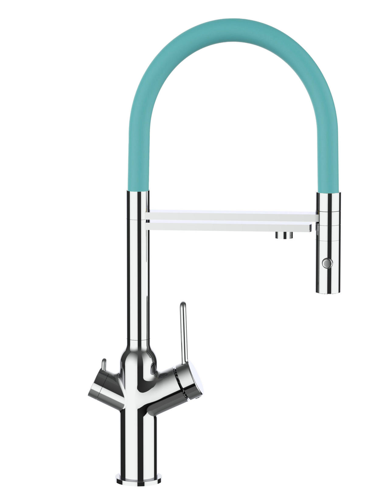 3-WEGE-KÜCHENARMATUR, Verchromt und Türkis, 2-Strahl-Brause - Chromfarben, Metall (20.61/48/20.61cm) - VIZIO