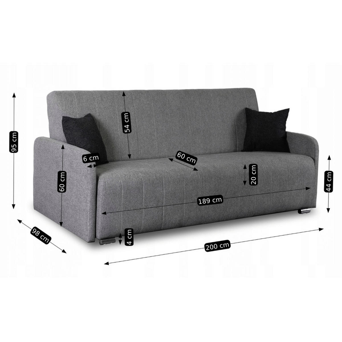 SCHLAFSOFA ASPEN Zweisitzer Grau - Grau, Holz/Textil (2000/95/980cm) - makarowski meble