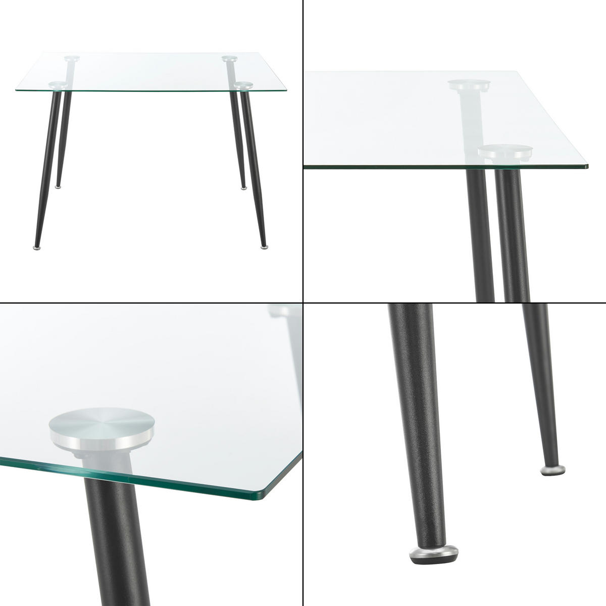 ESSTISCH Hyrynsalmi - Transparent/Schwarz, Glas/Metall (70/110/75cm) - [en.casa]