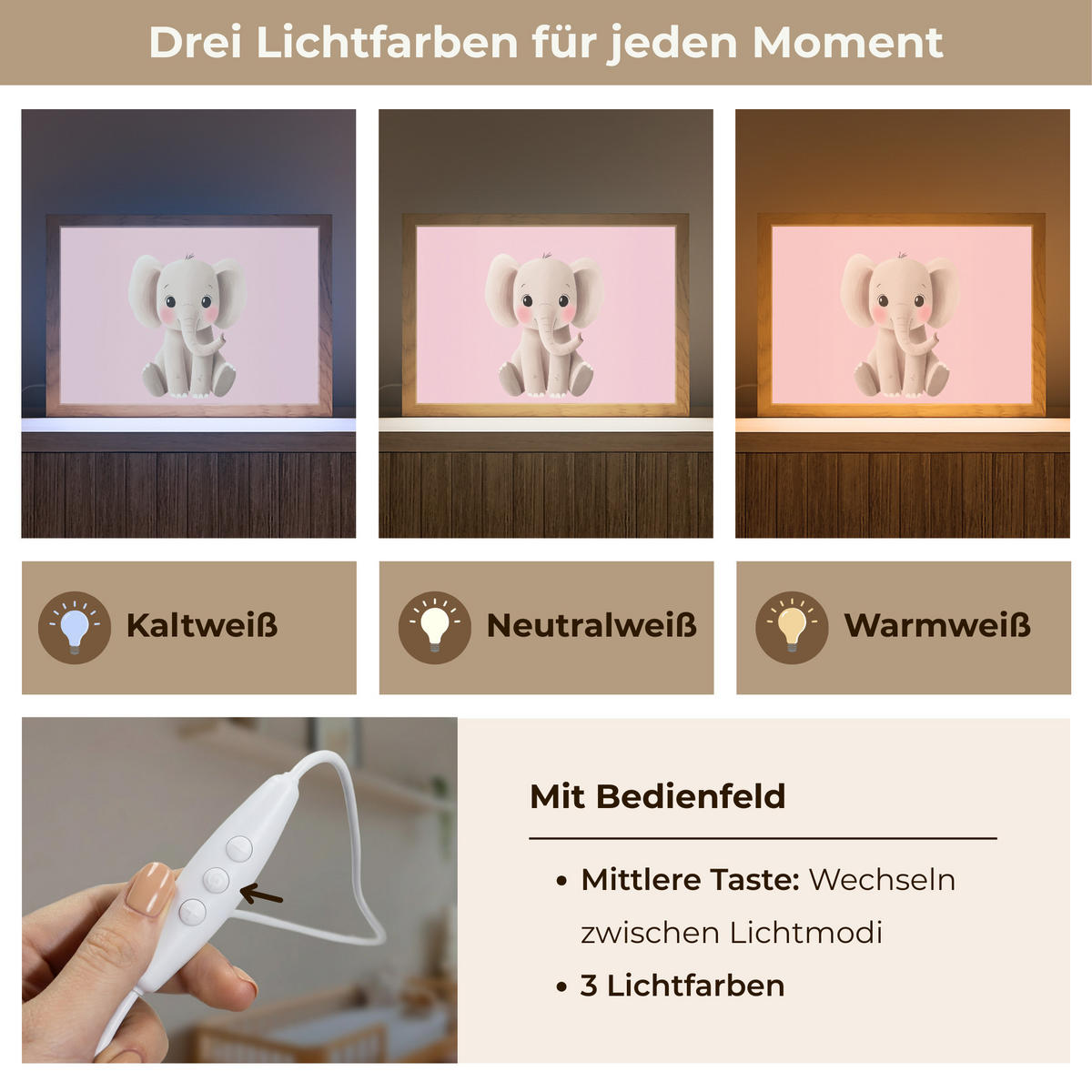 NACHTTISCHLAMPE Elefant - Baby - Rosa - Cartoon 30x20 cm - Rosa, Holzwerkstoff (8/30/20cm)