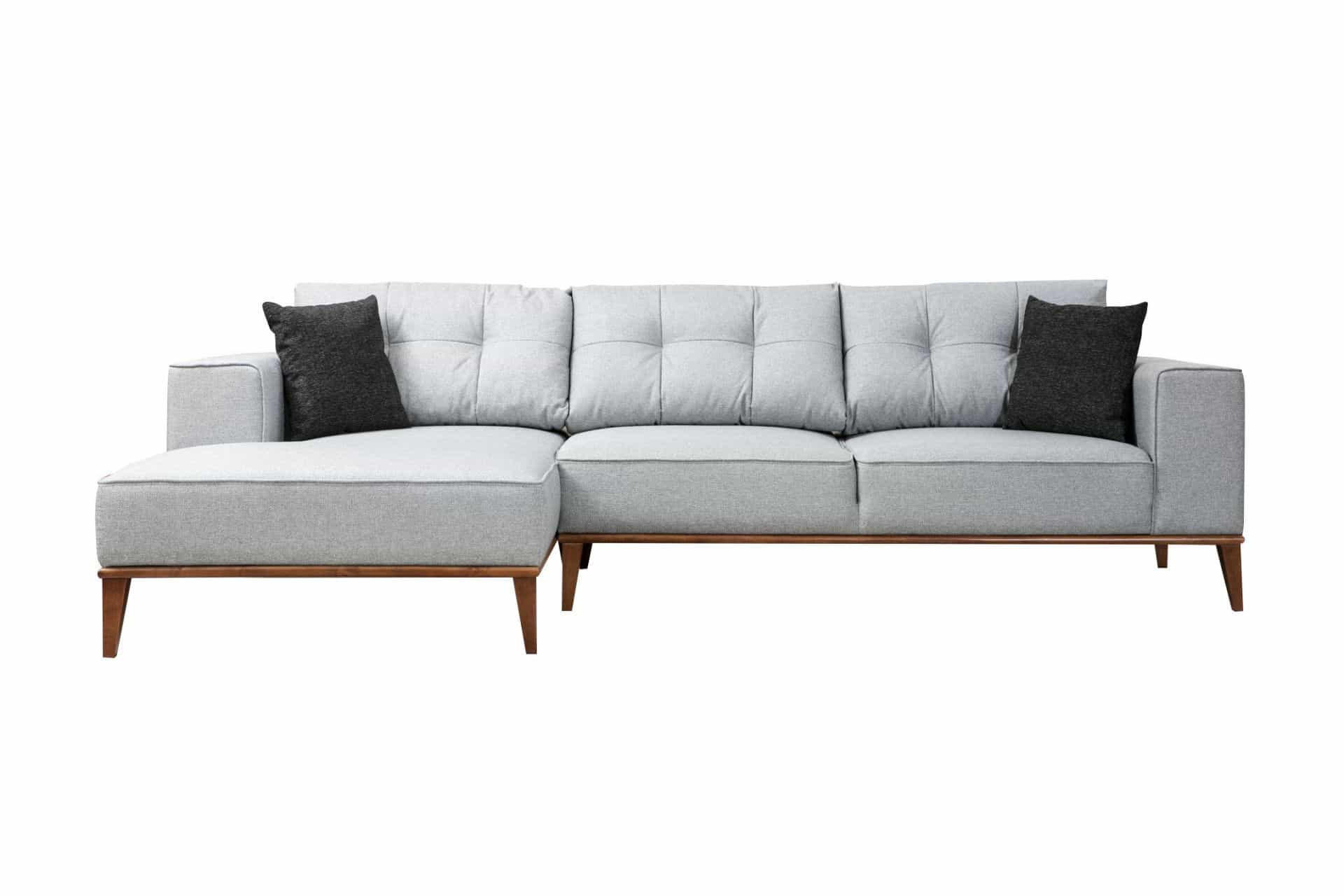 ECKSOFA mit losen Rückenkissen - Walnussfarben/Hellgrau, Holz/Textil (288/160cm) - myHomelando