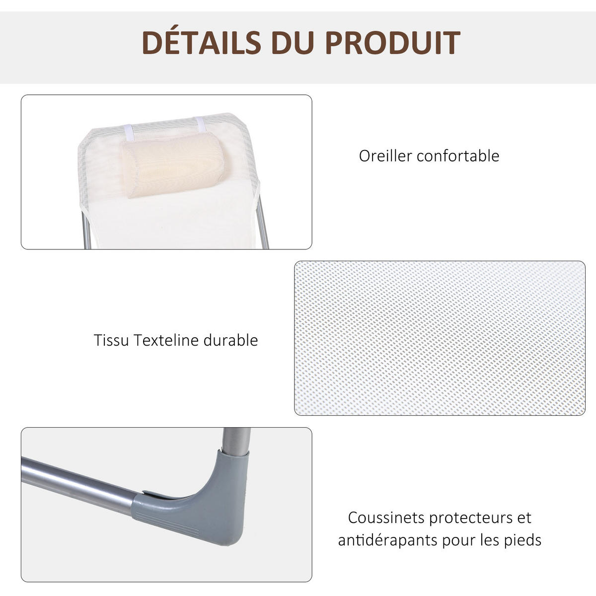 SONNENLIEGE DE-15626 klappbar, 5-fach verstellbar, inkl. Kissen Creme - Creme, Metall (56/28/182cm) - ComfortXL